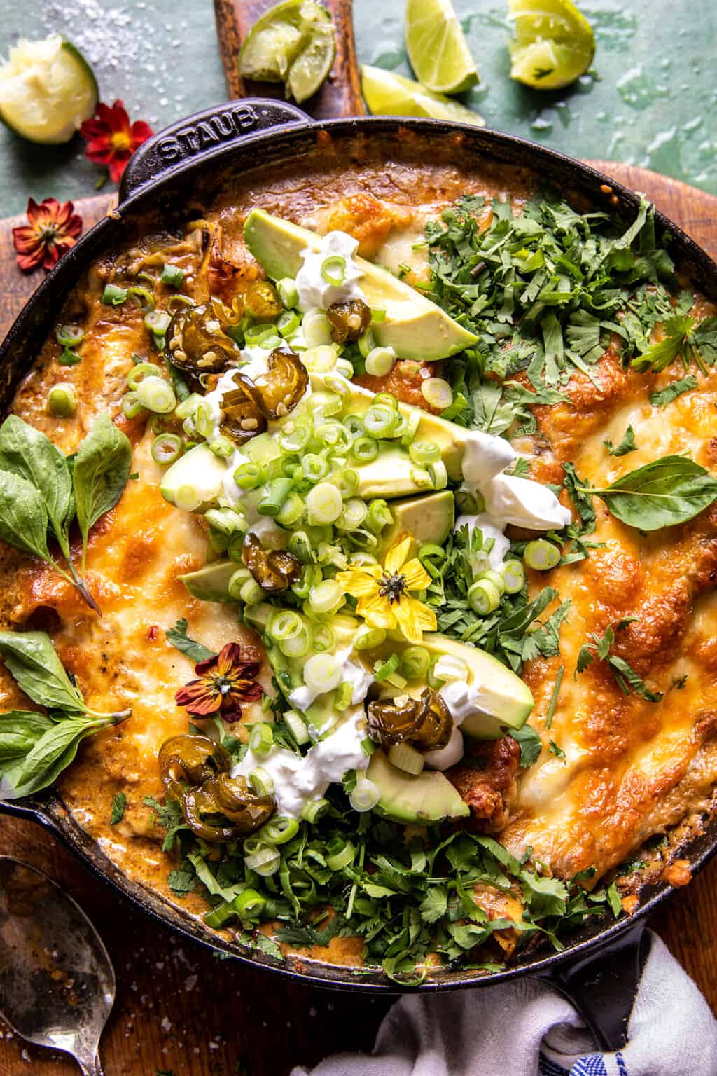 Cheesy Green Chile Enchiladas with Roasted Tomatillo Sauce