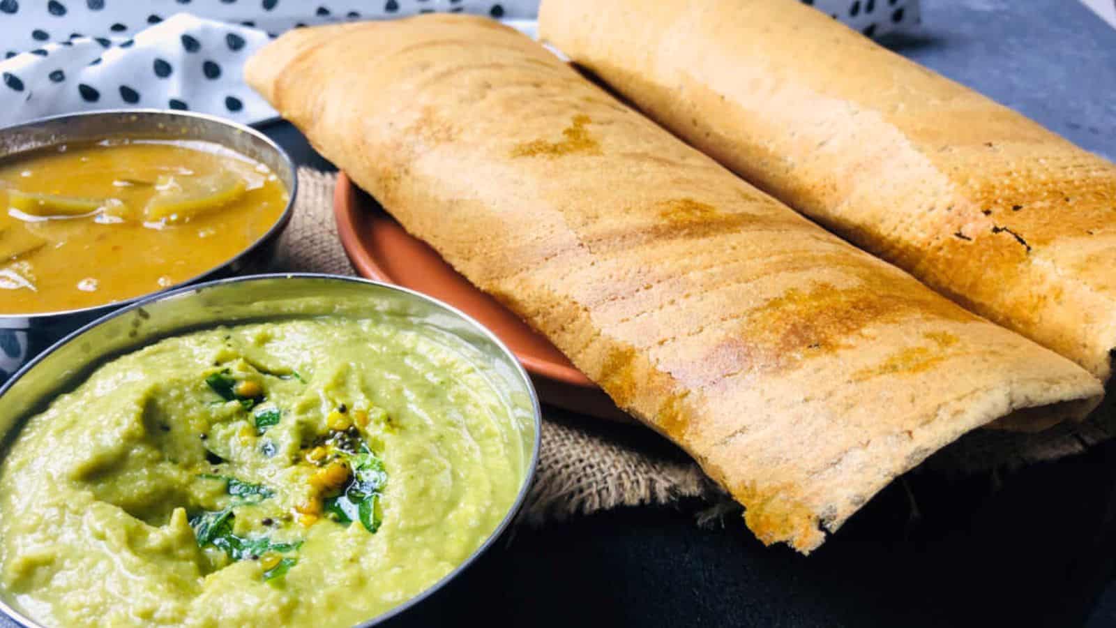 Fermented Millet Dosa with Spiced Coconut Chutney