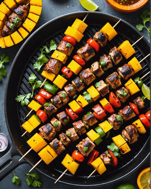 Grilled Mango and Jerk Chicken Skewers