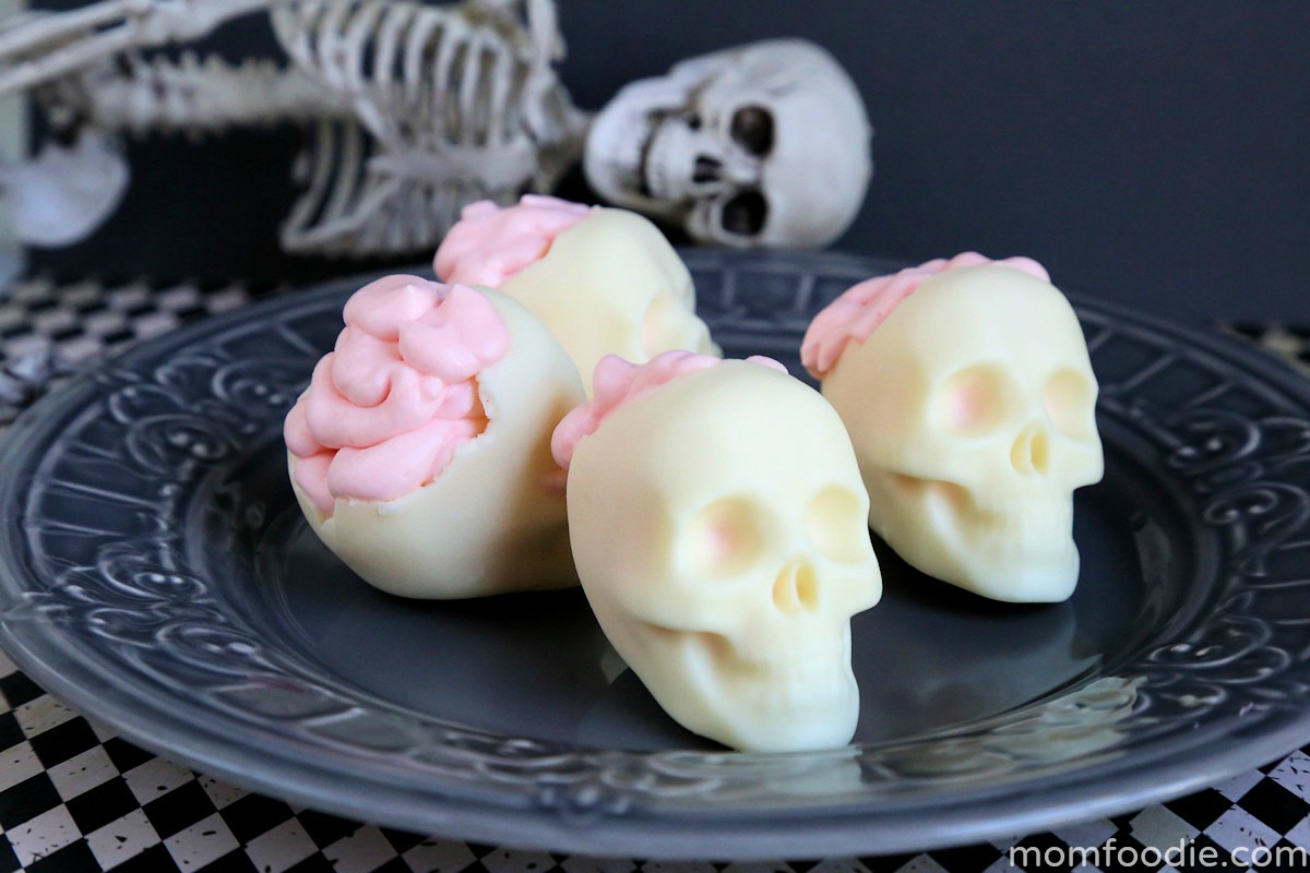 White Chocolate Skull Bites with Cherry Eye Glaze