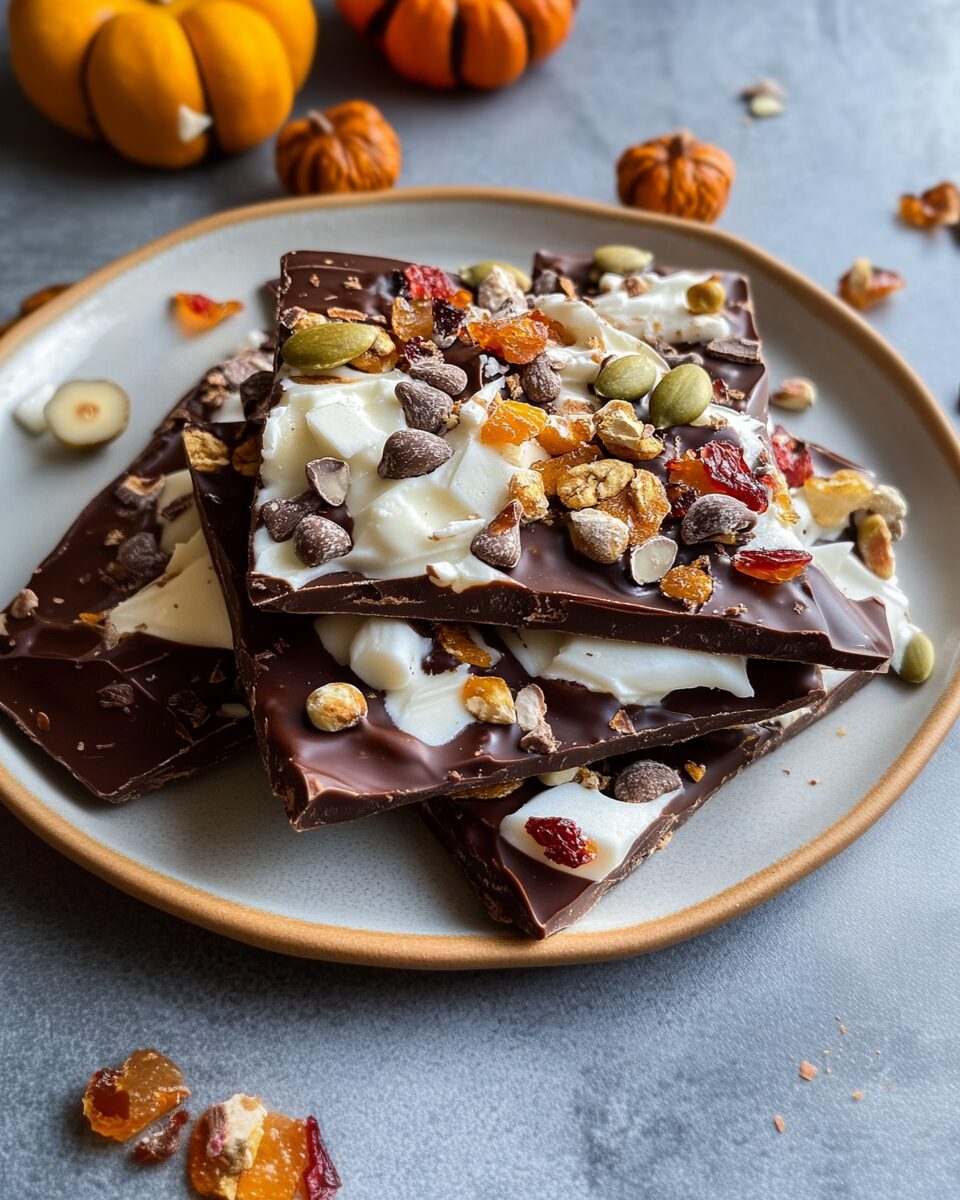 Pumpkin Spice Boo Bark with Dark Chocolate Swirls