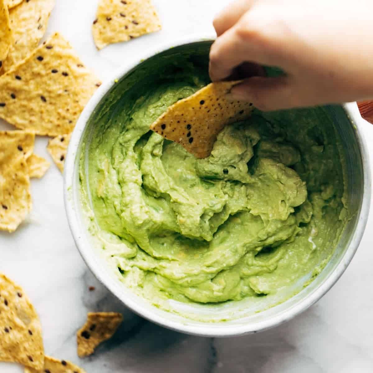 Bat-Shaped Black Bean Tortilla Chips with Avocado Lime Dip