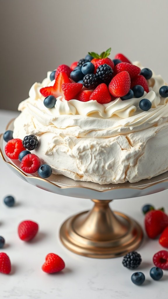 Classic Two-Egg Pavlova with Whipped Cream and Berries