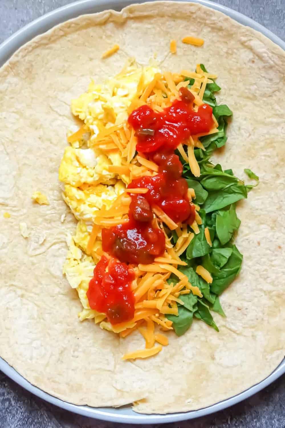Spinach and Salsa Breakfast Burrito with Scrambled Eggs
