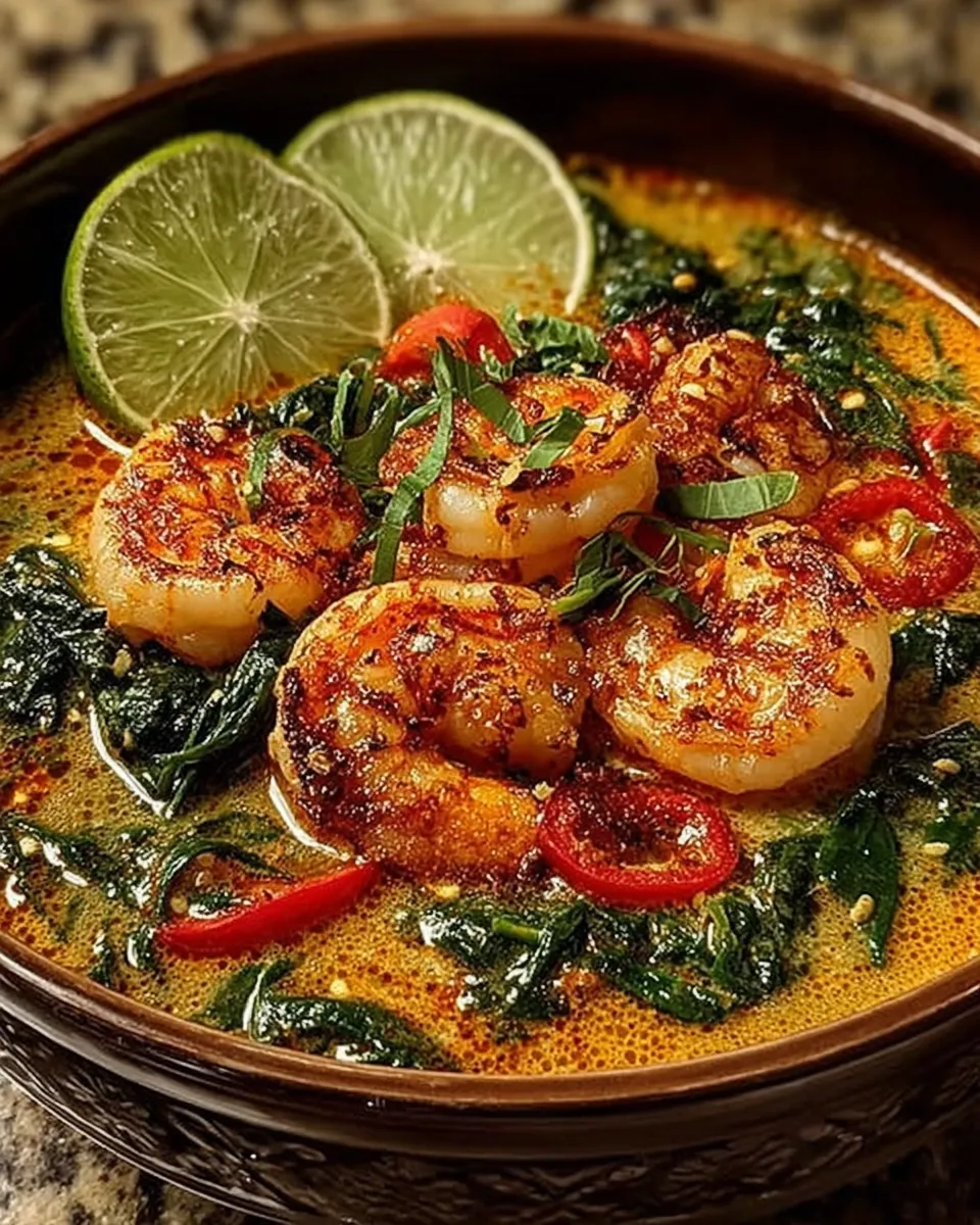 One-Pot Coconut Curry Shrimp with Spinach and Cauliflower Rice