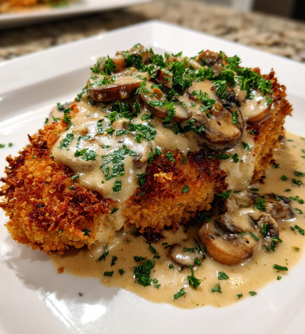 Parmesan-Crusted Chicken with Creamy Mushroom Sauce