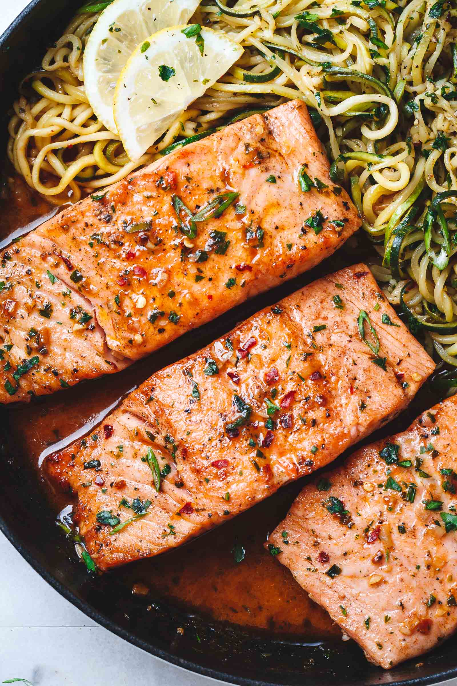 Crispy Lemon-Dill Salmon with Zucchini Noodles