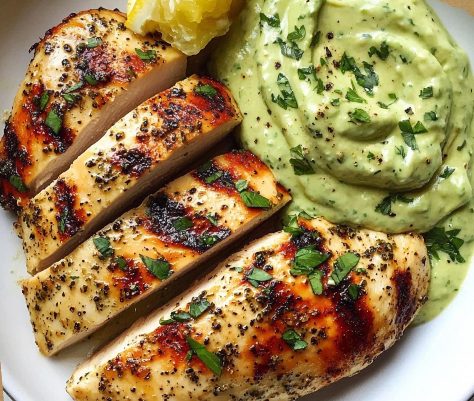 Lemon-Herb Chicken with Avocado Cream