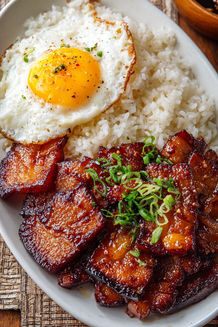 Pan-Fried Sweet Pork Tocino with Garlic Rice
