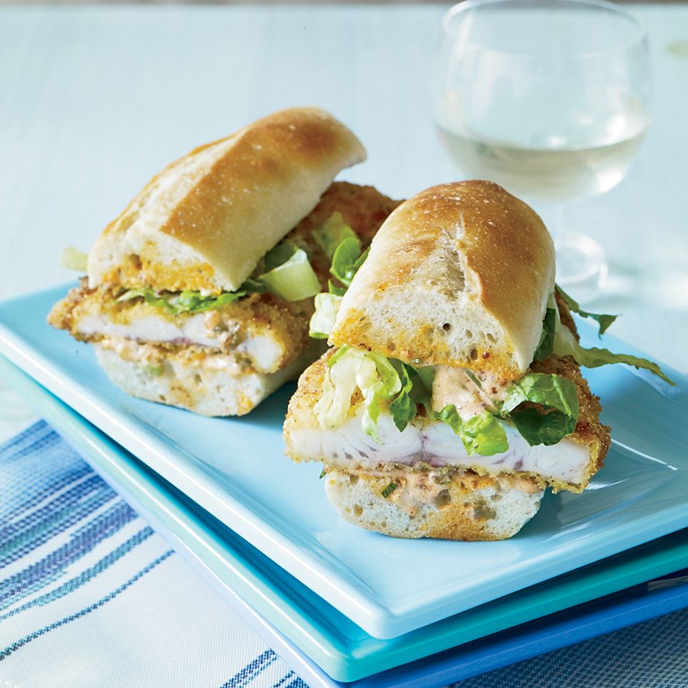 Spicy Po’Boy Sandwich with Fried Catfish and Remoulade