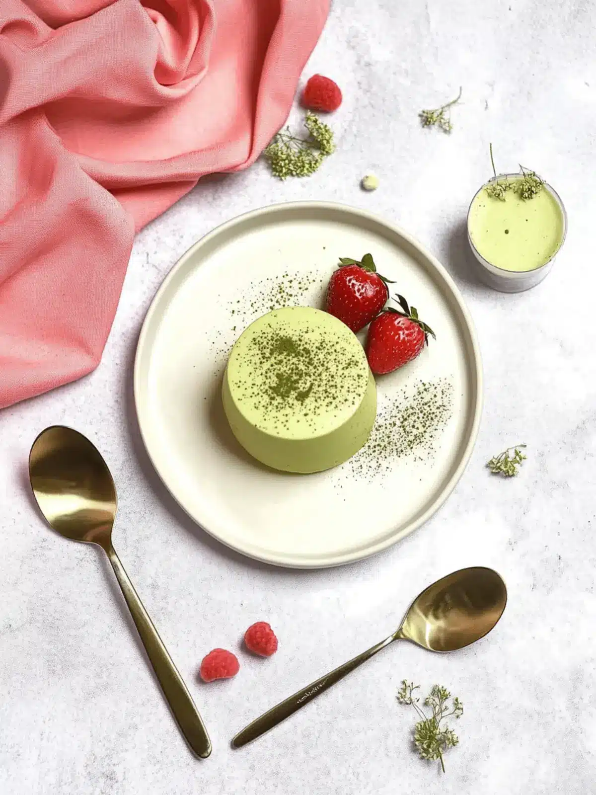 Chilled Matcha Almond Panna Cotta