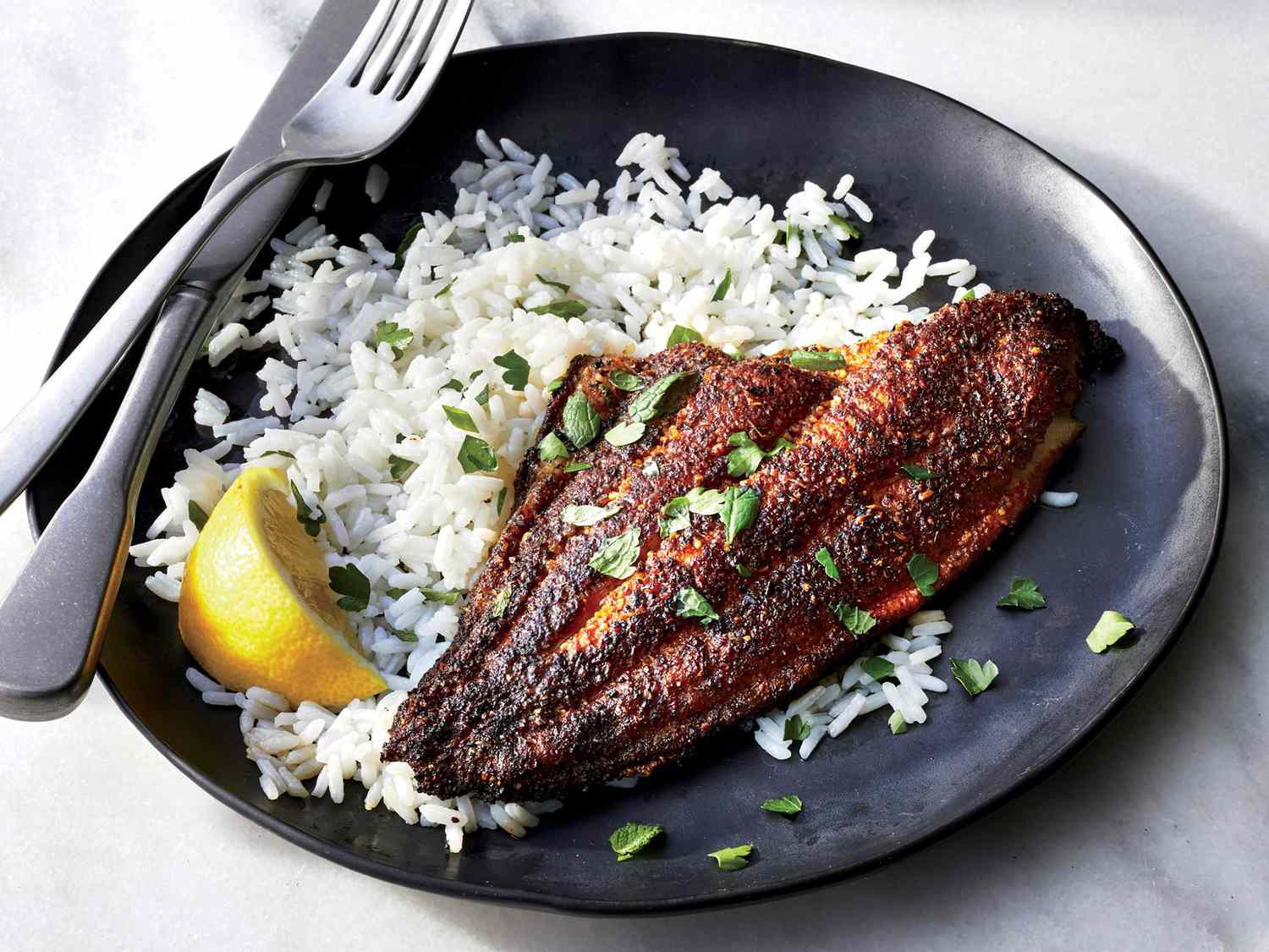 Creole-Spiced Blackened Catfish with Dirty Rice