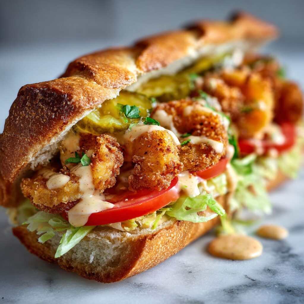 New Orleans-Style Po'Boy Sandwich with Fried Oyster and Remoulade