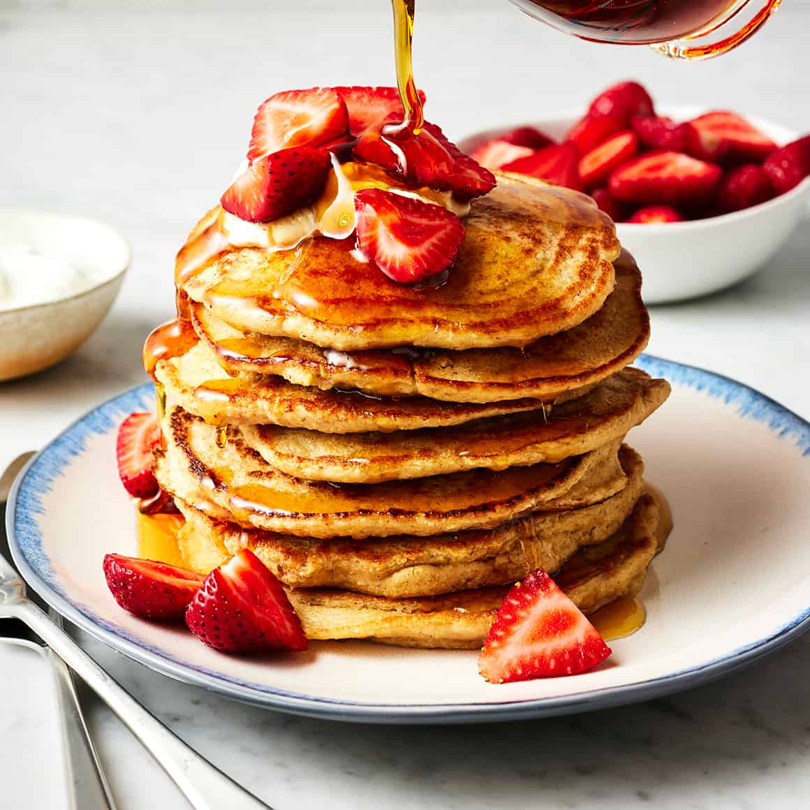 Honey Almond Oatmeal Pancakes with Orange Blossom Syrup