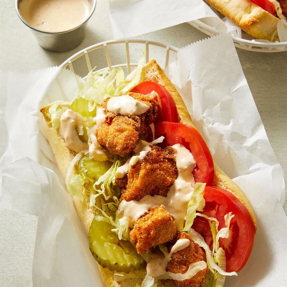 Charred Cajun Chicken Po’Boy Sandwich with Spicy Remoulade