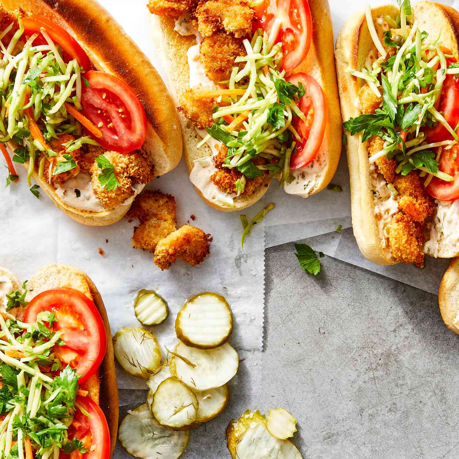 Creole Shrimp Po'Boy with Remoulade and Pickled Slaw
