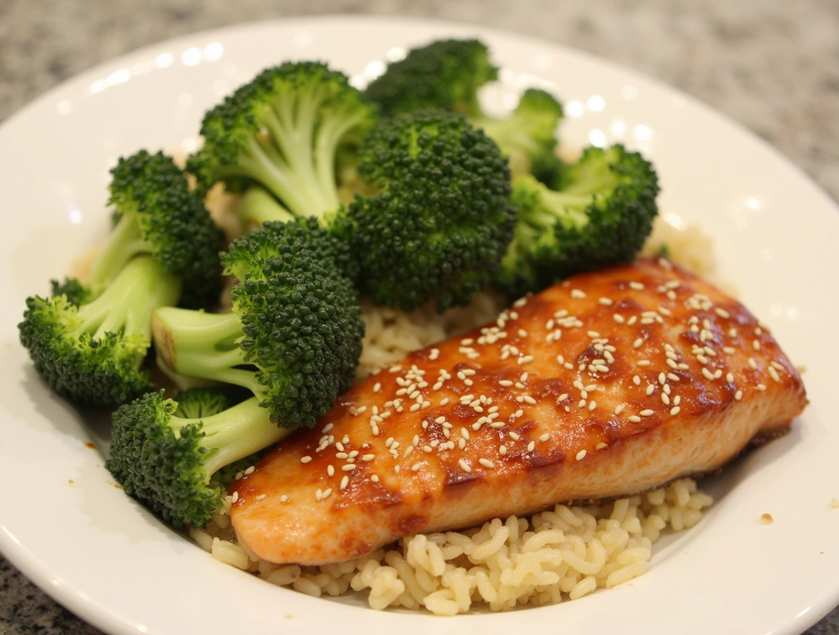 Teriyaki-Glazed Salmon with Steamed Broccoli