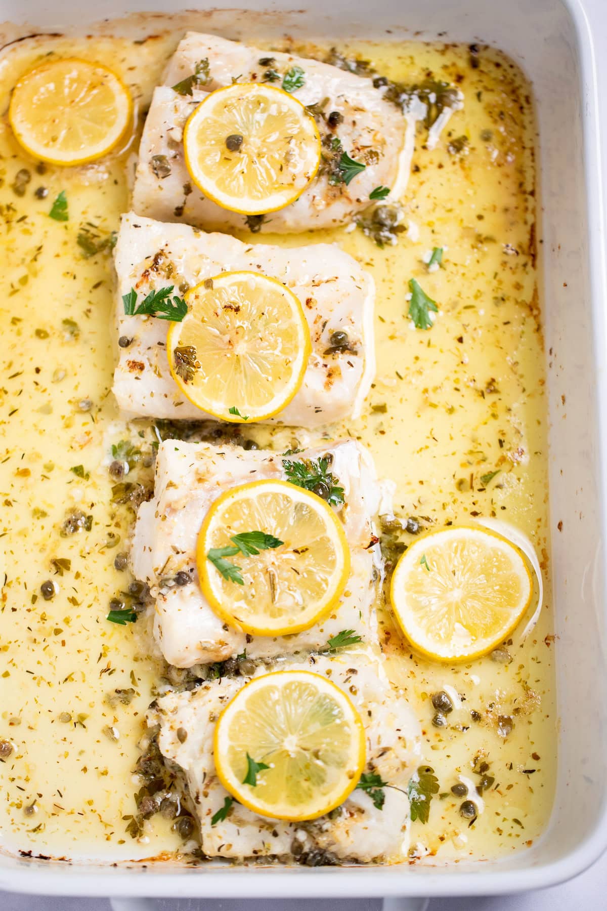 Baked Cod with Lemon-Oregano Marinade and Garlic Green Beans
