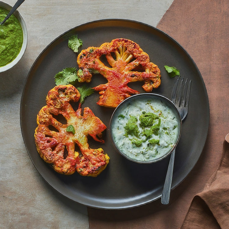 Tandoori-Spiced Cauliflower Steaks with Cucumber Raita
