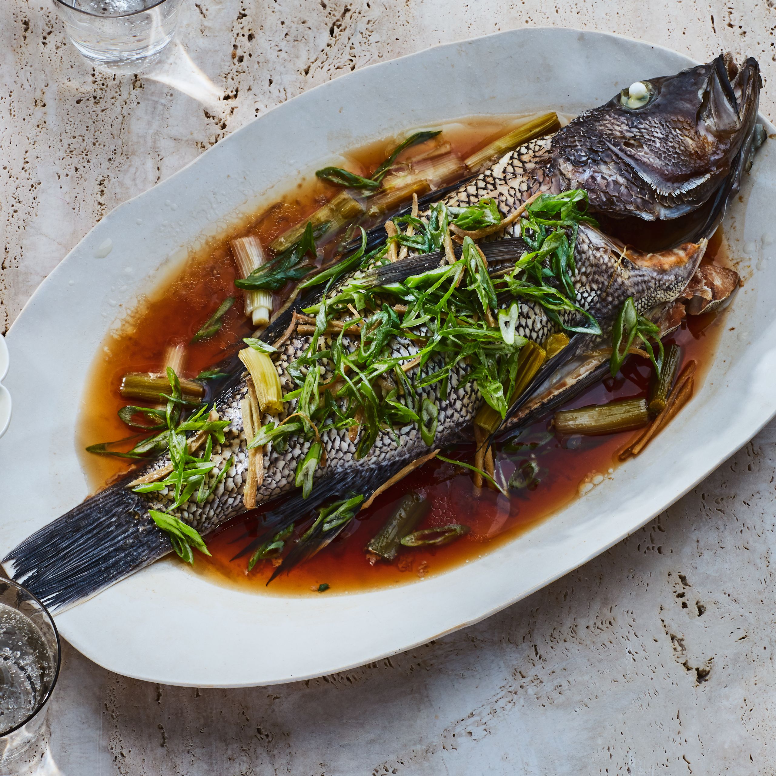 Pan-Seared Sea Bass with Ginger Soy Glaze