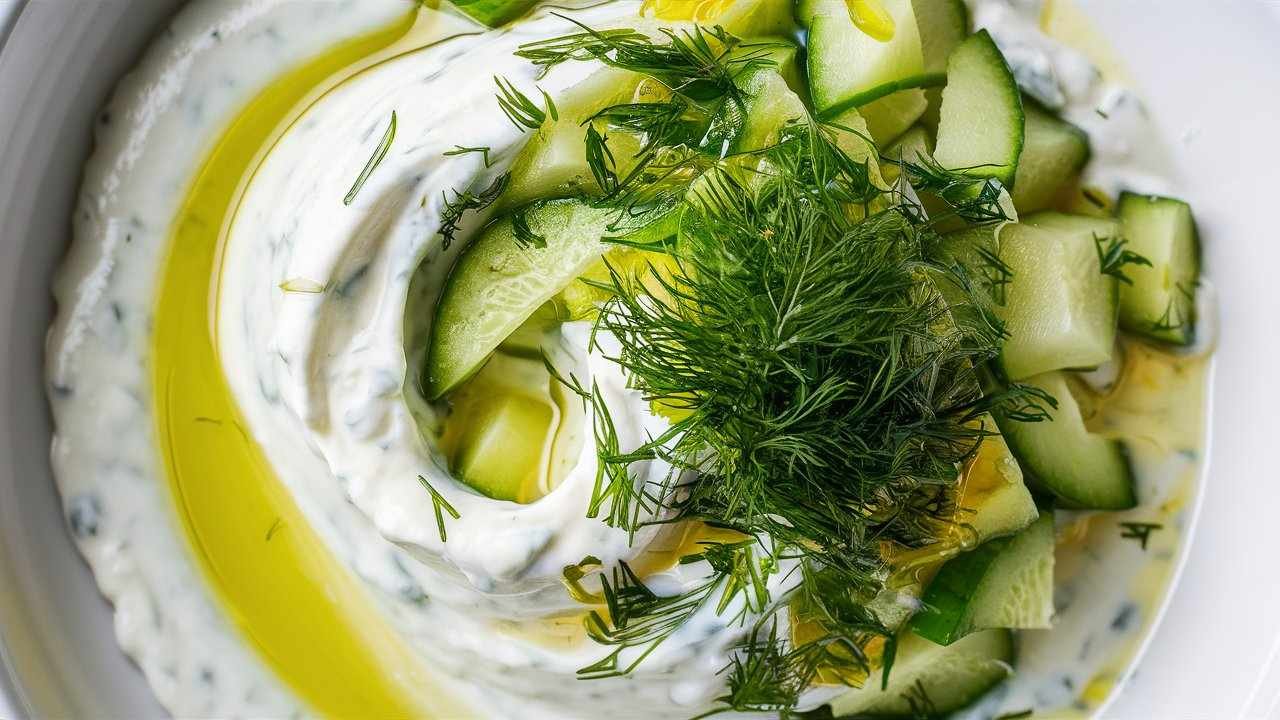 Traditional Greek Tzatziki Sauce with Cucumber and Dill