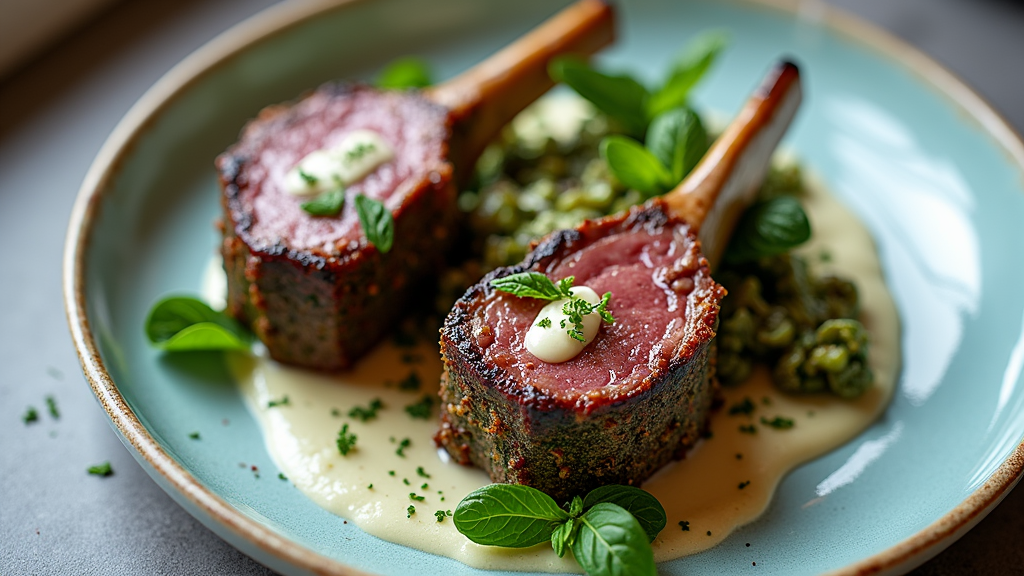 Macadamia-Crusted Lamb Chops with Wattleseed Mint Yogurt
