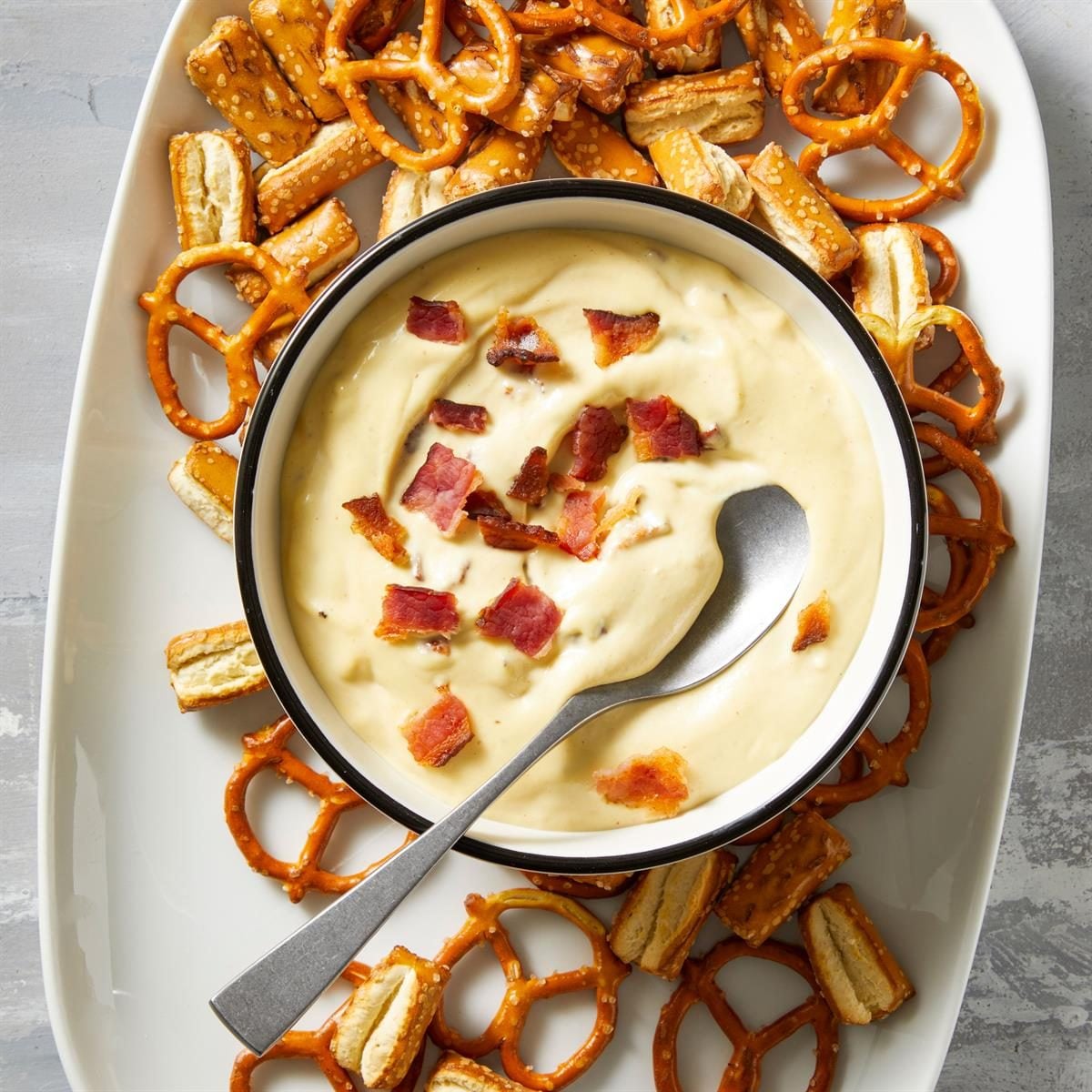 Cheddar and Bacon Stuffed Pretzel Bites with Mustard Dip