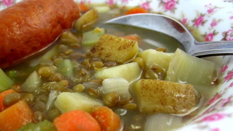 Stuttgart-Inspired Lentil Stew with Smoked Sausage and Root Vegetables