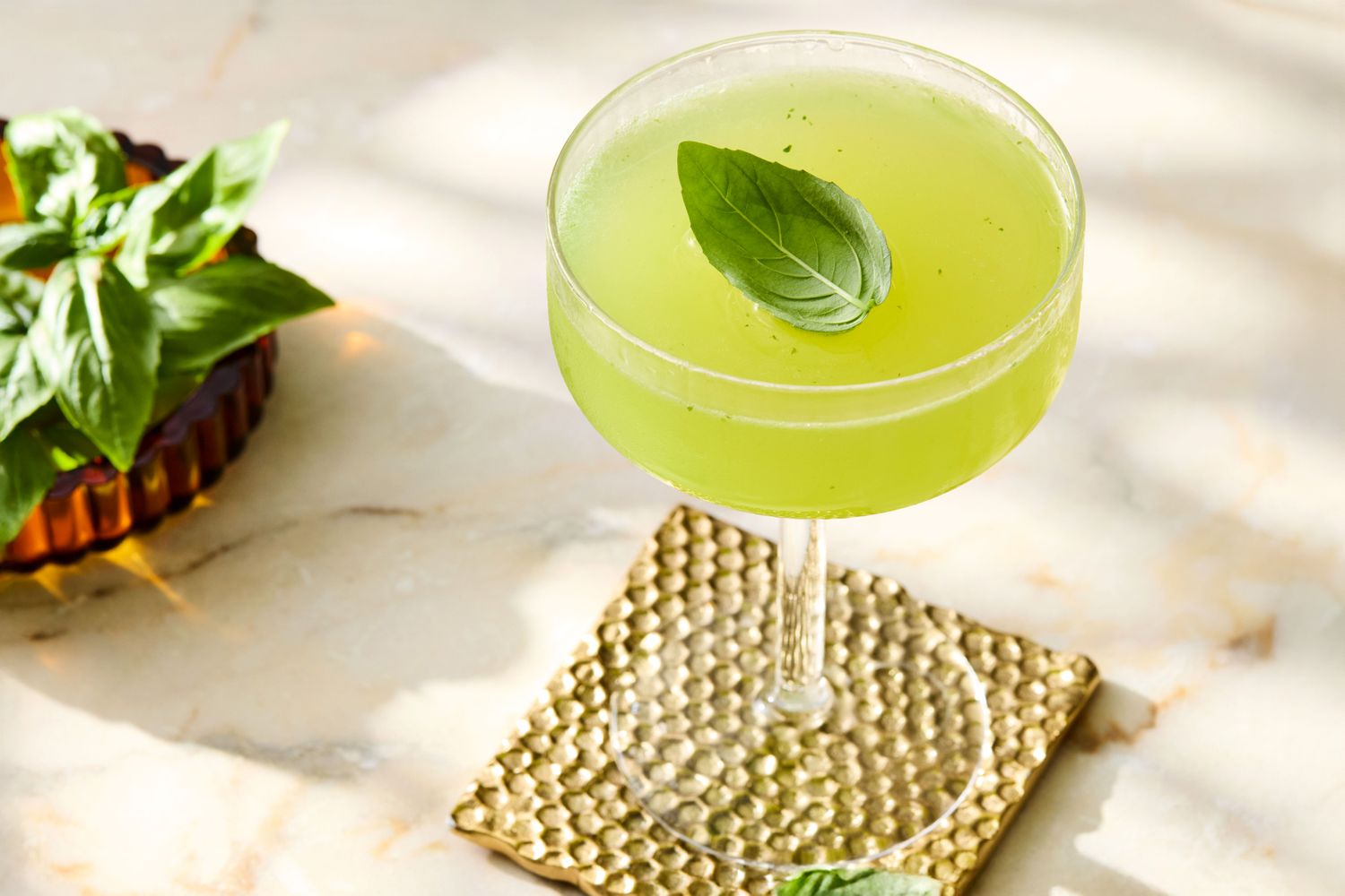 Herbal Tequila Gimlet with Fresh Basil