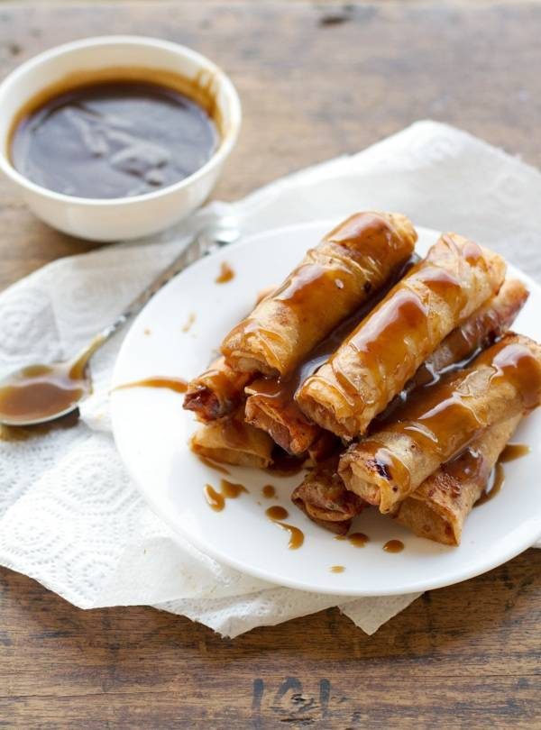 Pan-Fried Banana Lumpia with Brown Sugar Caramel Sauce