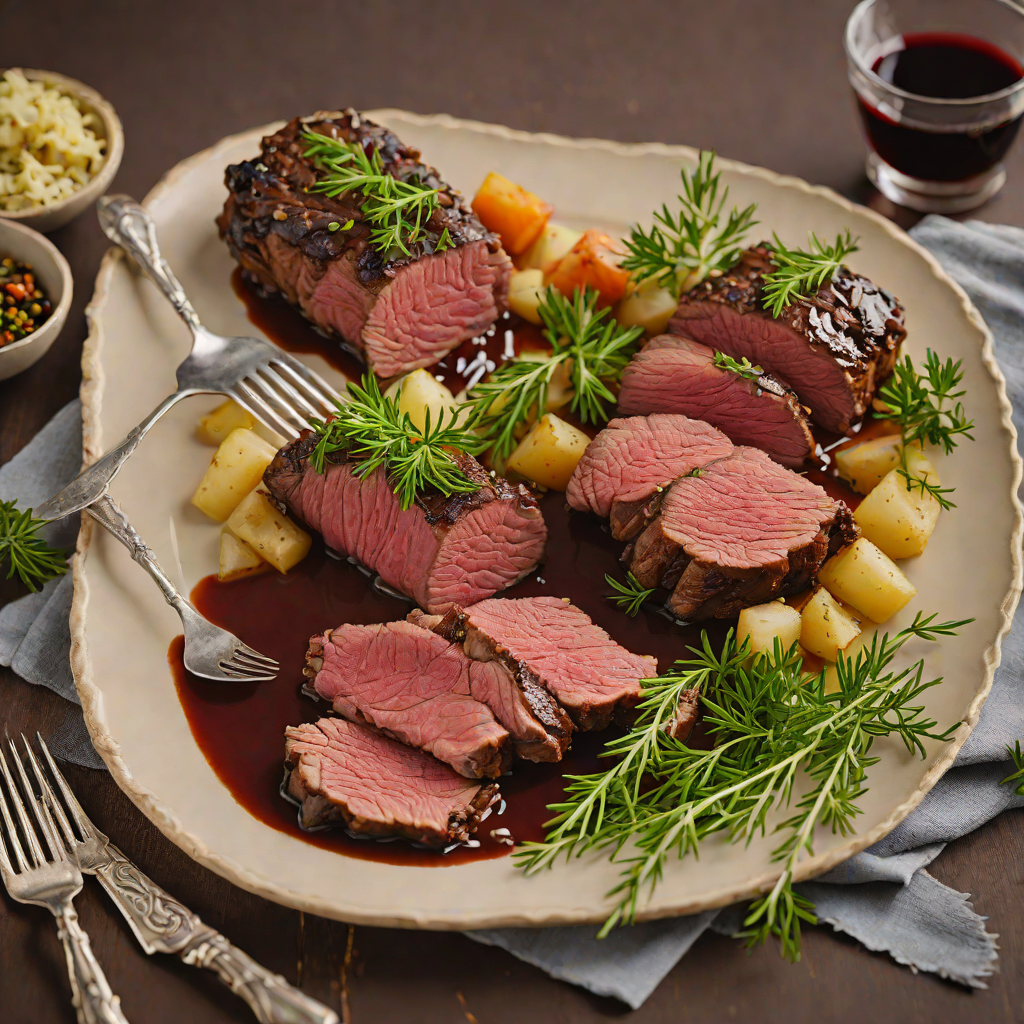 Herb-Roasted Venison with Juniper and Red Wine Sauce