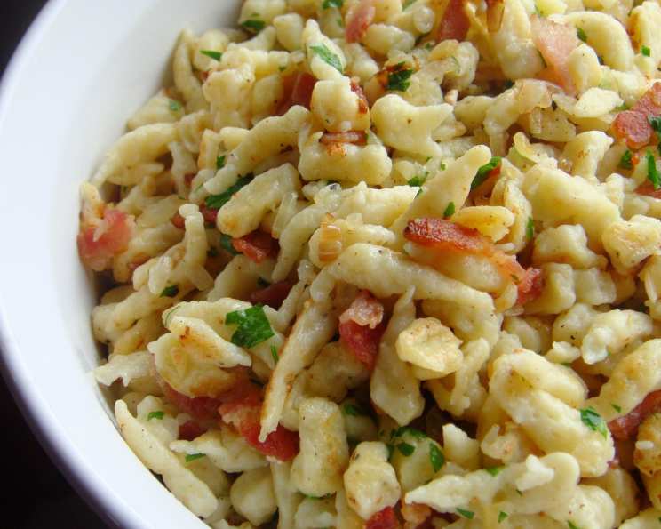 Rustic Spätzle with Caramelized Onions and Smoked Bacon