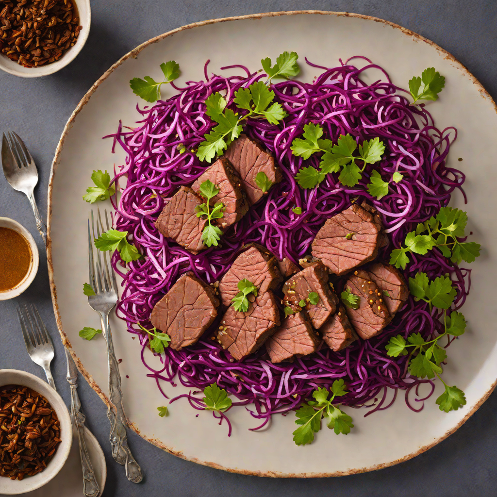 Sautéed Venison with Juniper Berry and Red Cabbage Slaw