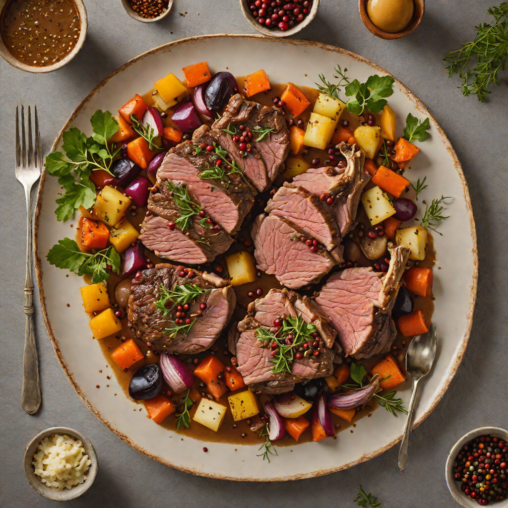 Slow-Cooked Lamb Shoulder with Tasmanian Pepperberry and Root Vegetables