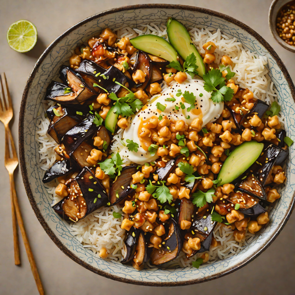 Miso-Glazed Eggplant Donburi with Chickpeas
