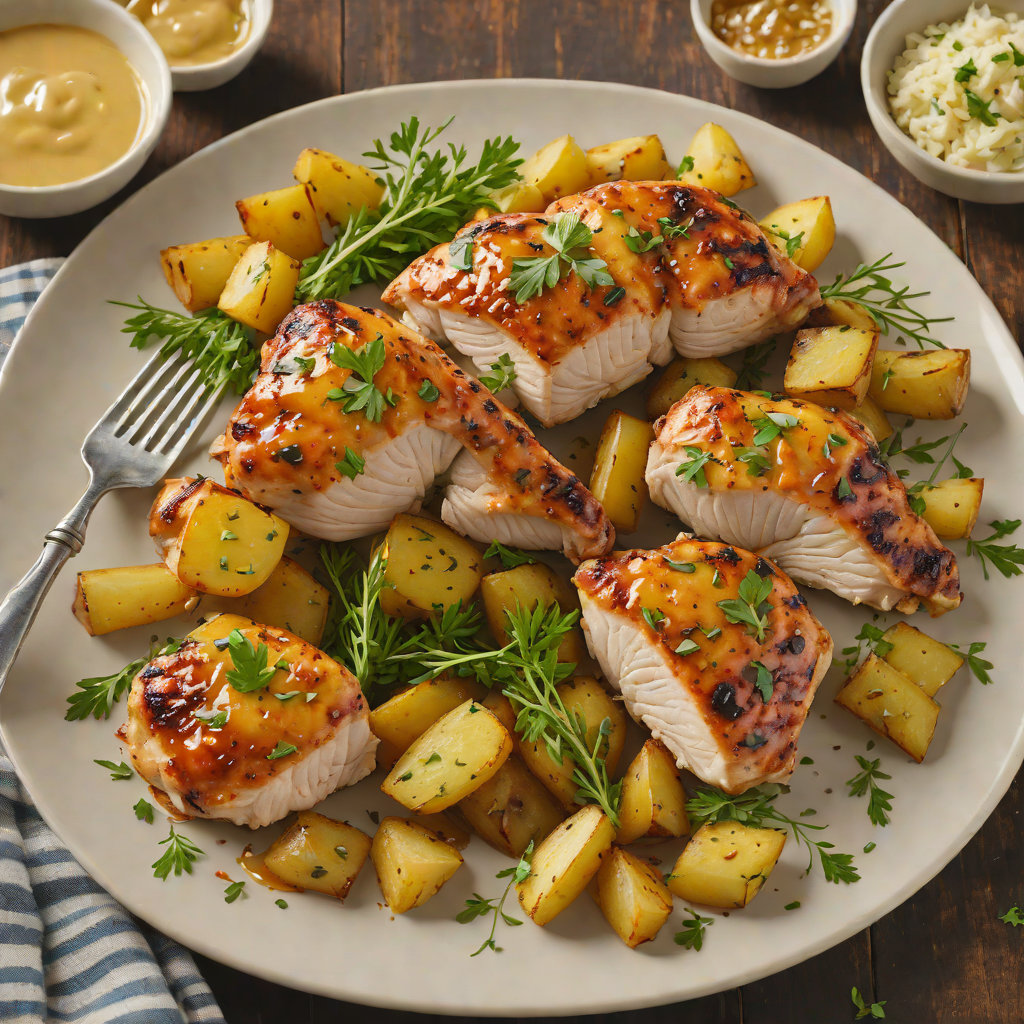 Pan-Seared Chicken with Honey Mustard Glaze and Garlic Herb Potatoes