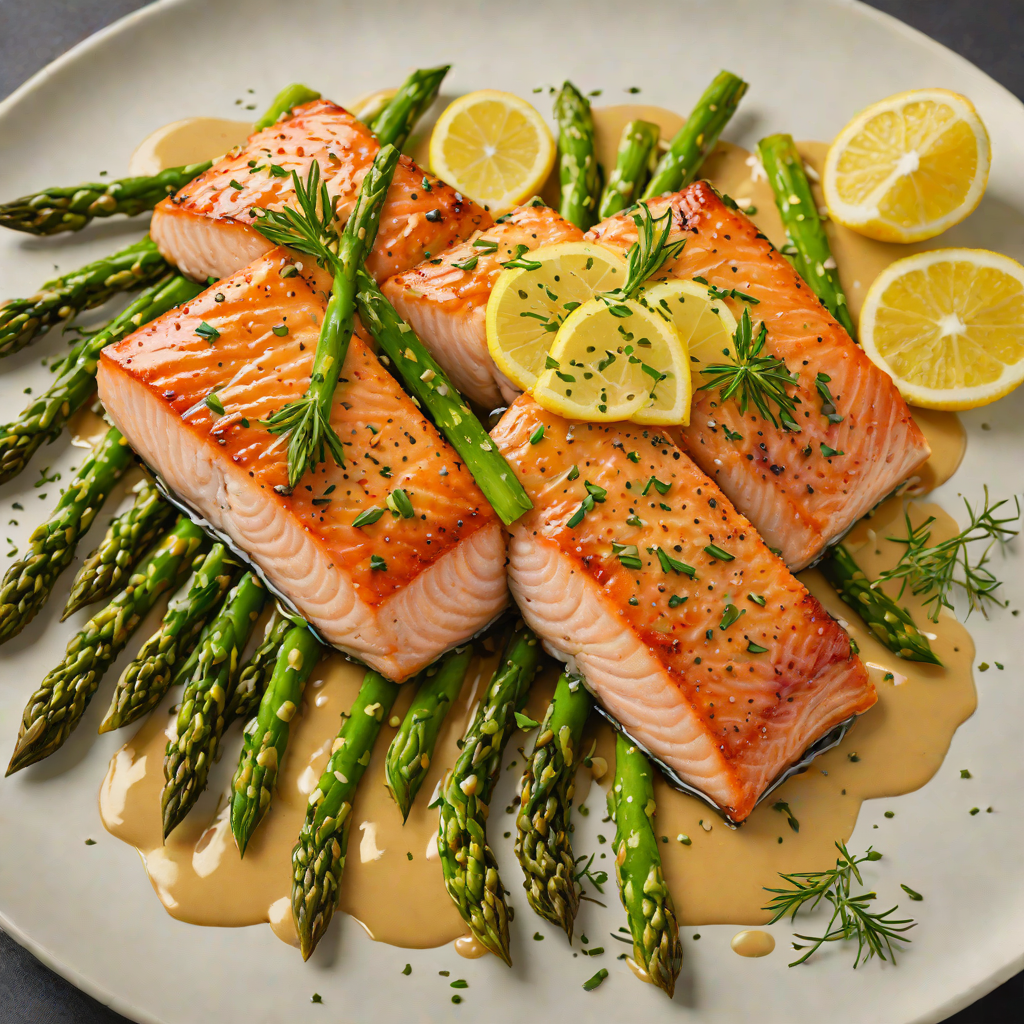 Pan-Seared Salmon with Maple-Dijon Glaze and Roasted Asparagus