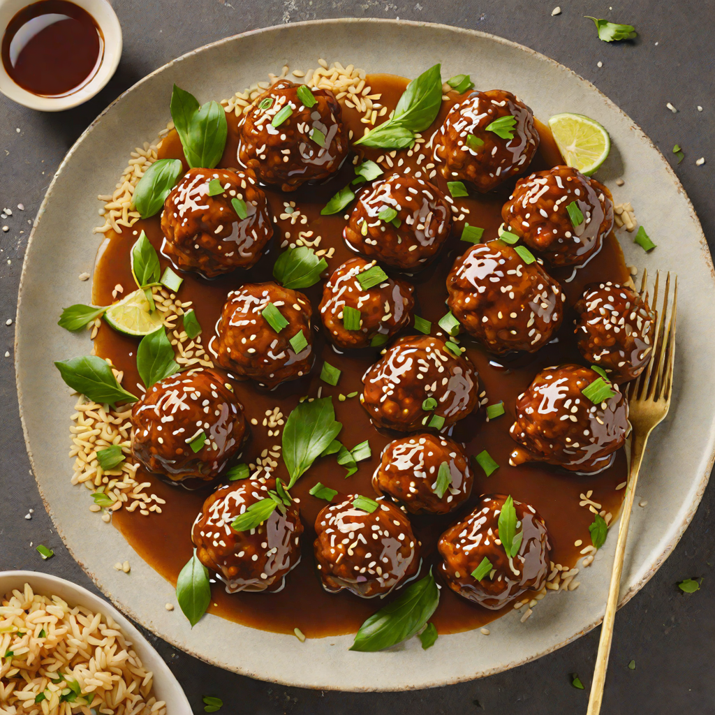 Honey-Soy Glazed Pork Meatballs with Scallion and Sesame