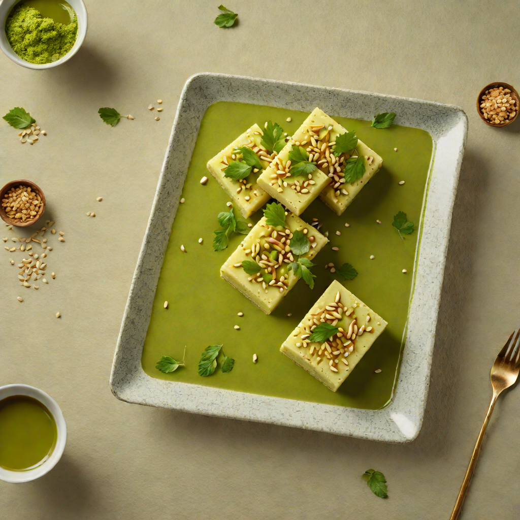 Matcha-Infused Chilled Tofu with Sesame and Ginger Dressing