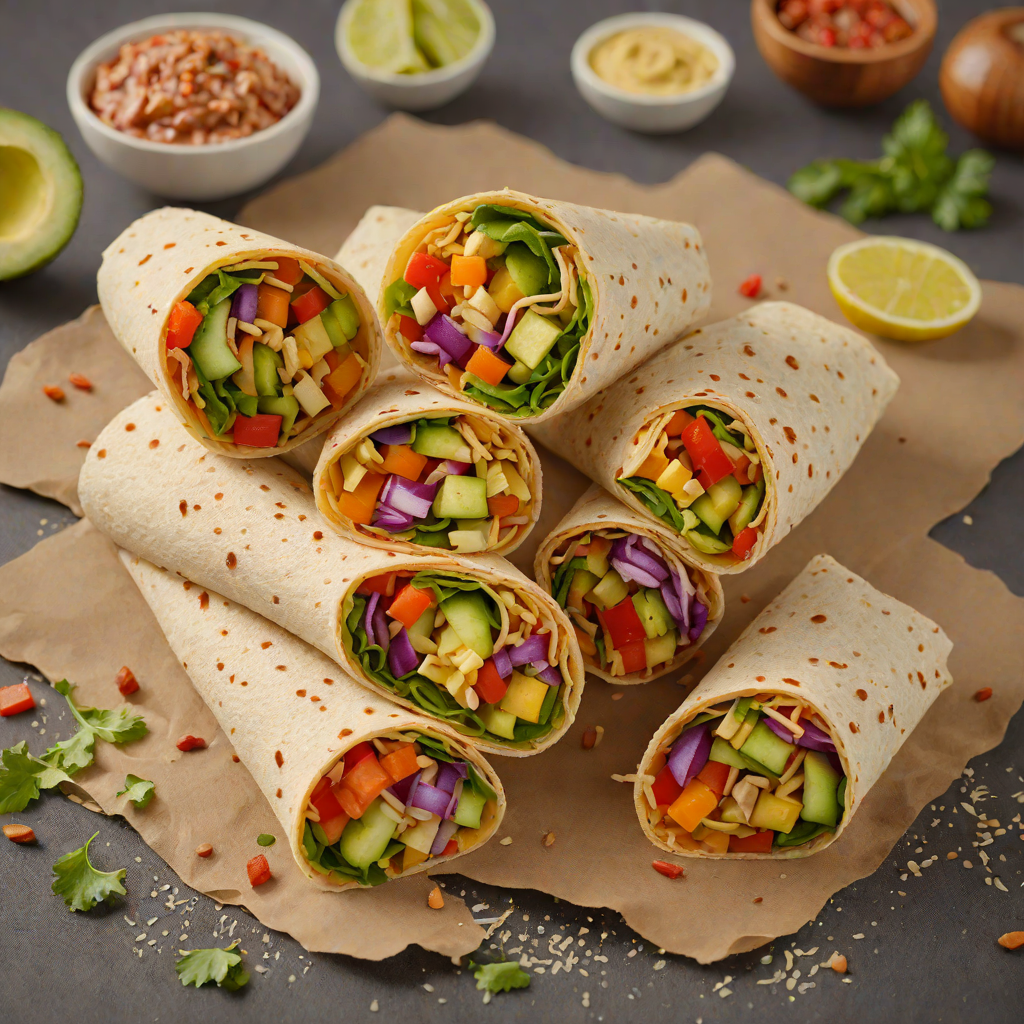 Vegetarian Tortilla Wrap with Hummus and Crunchy Veggies