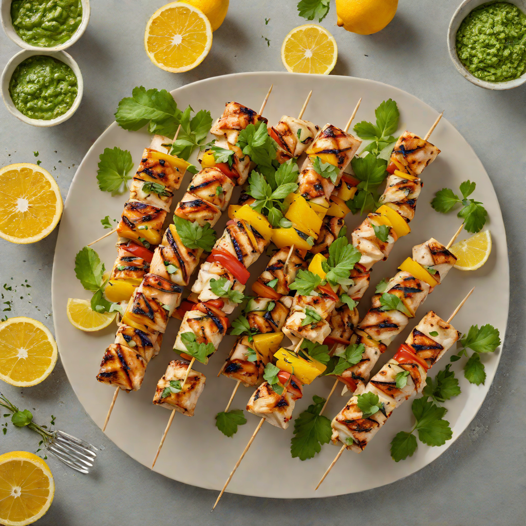 Grilled Citrus-Marinated Chicken Skewers with Summer Herb Sauce