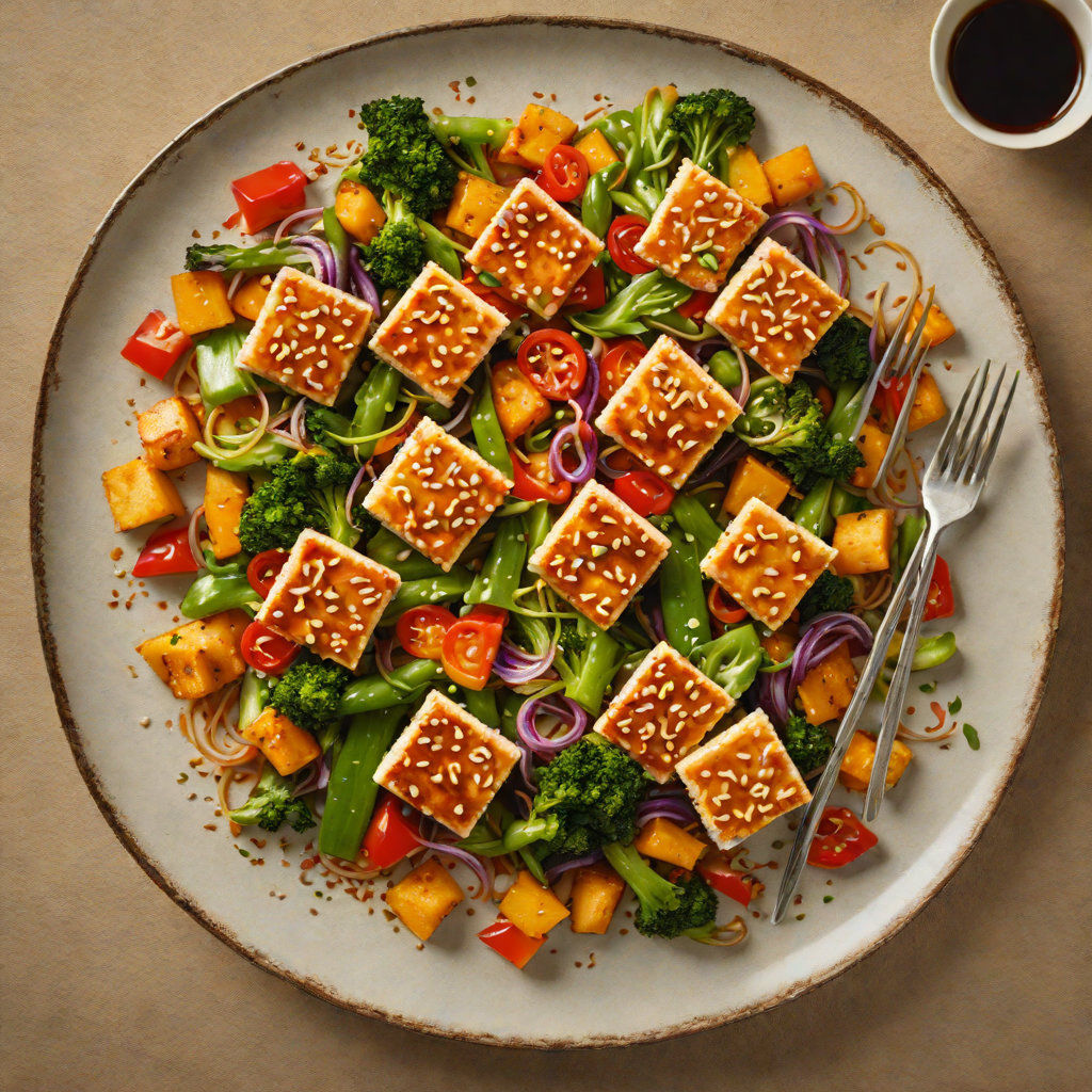 Pan-Fried Tofu with Ginger-Soy Glaze and Stir-Fried Vegetables