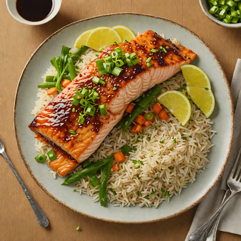 Pan-Fried Salmon with Ginger-Soy Glaze and Scallion Rice
