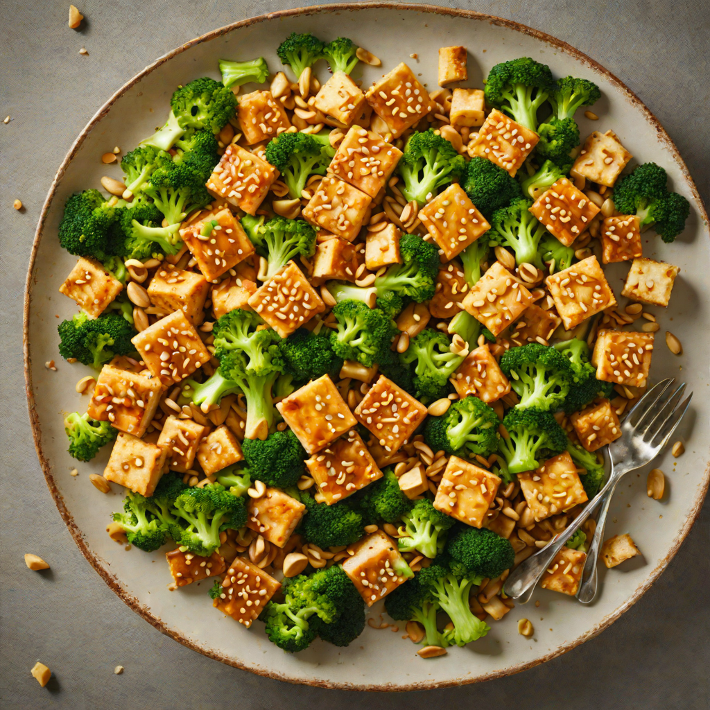 Quick Stir-Fried Tofu with Broccoli and Cashew in Ginger-Soy Sauce