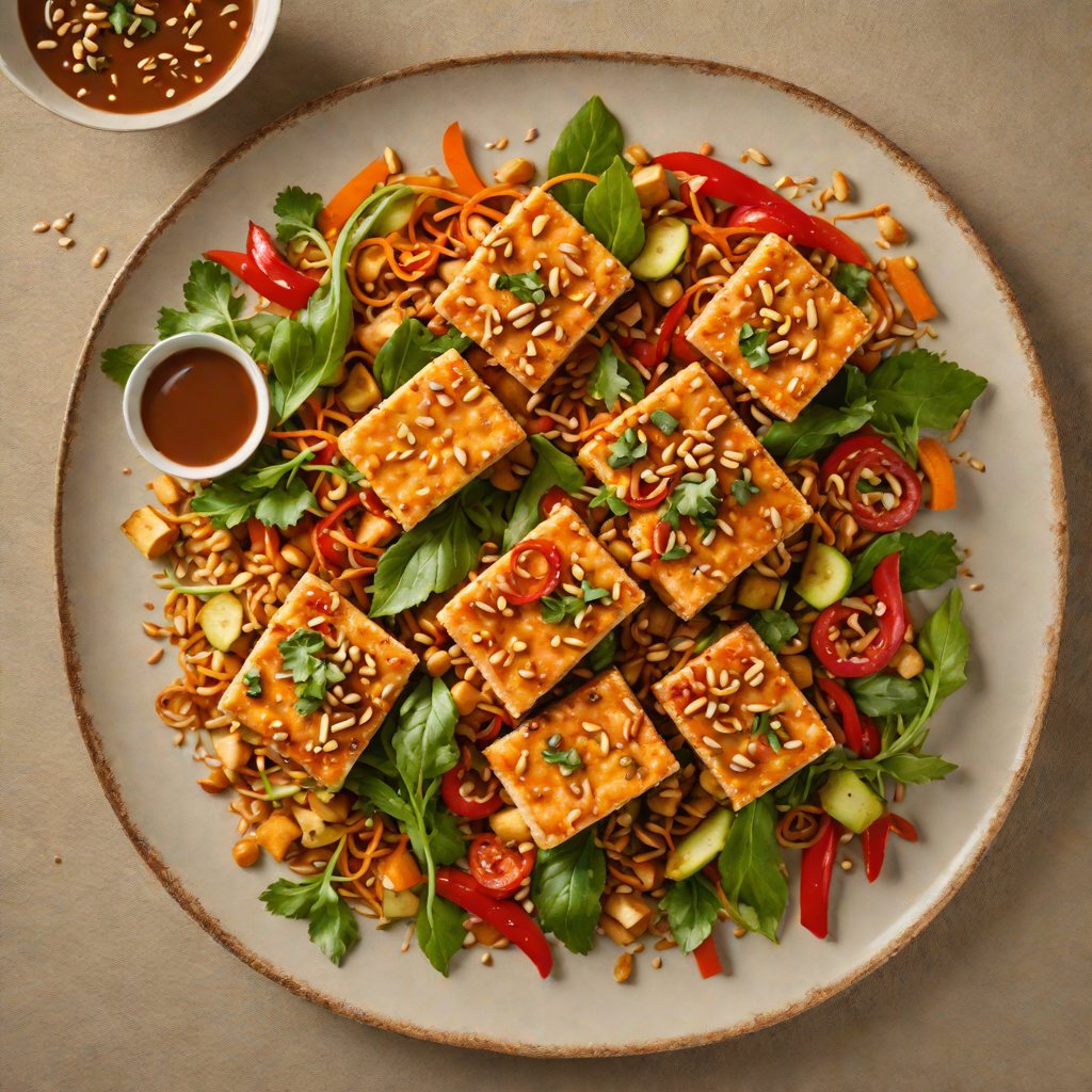 Pan-Fried Tofu with Spicy Peanut Sauce and Crisp Vegetables