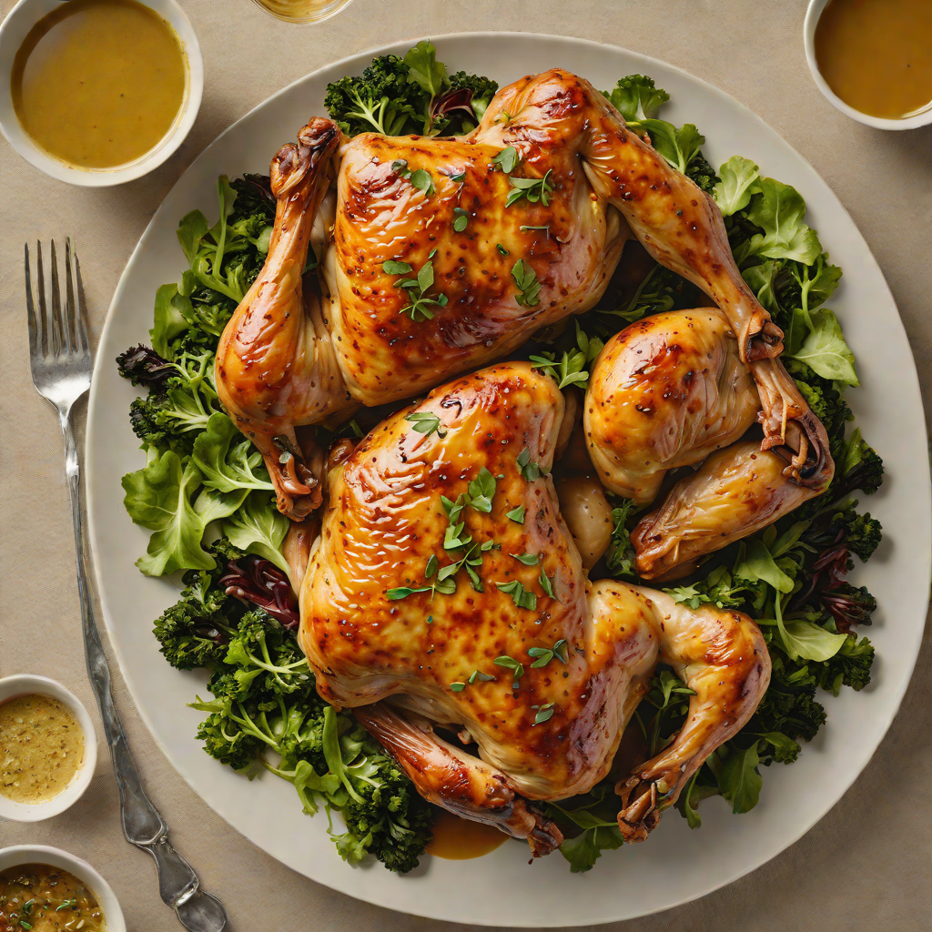 Spiced Honey-Glazed Roasted Chicken with Mustard Greens
