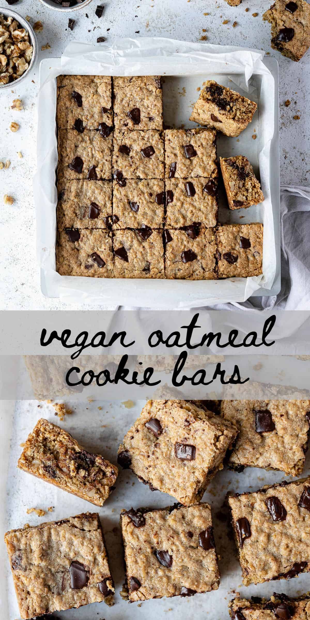 Vegan Almond Oat Cookie Bars with Dark Chocolate and Pecans