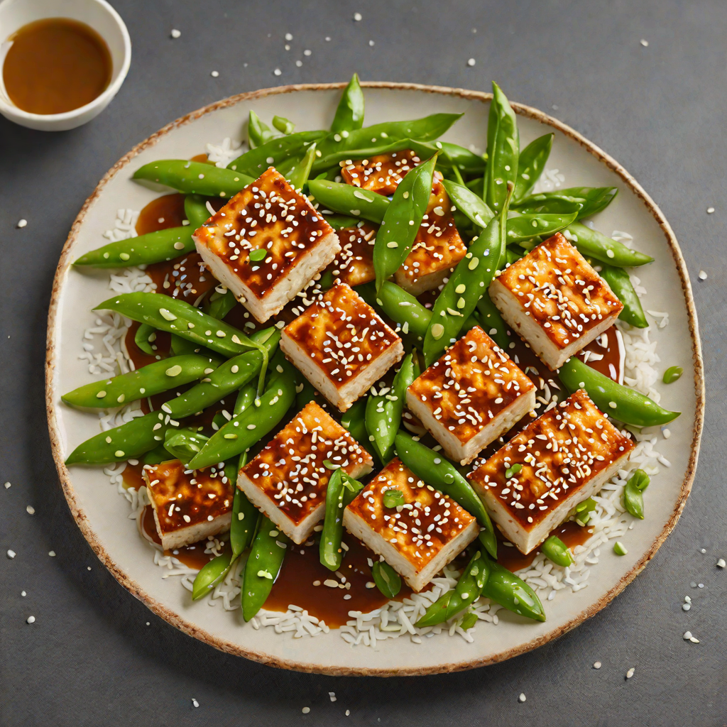 Pan-Fried Tofu with Sesame-Ginger Glaze and Snow Peas