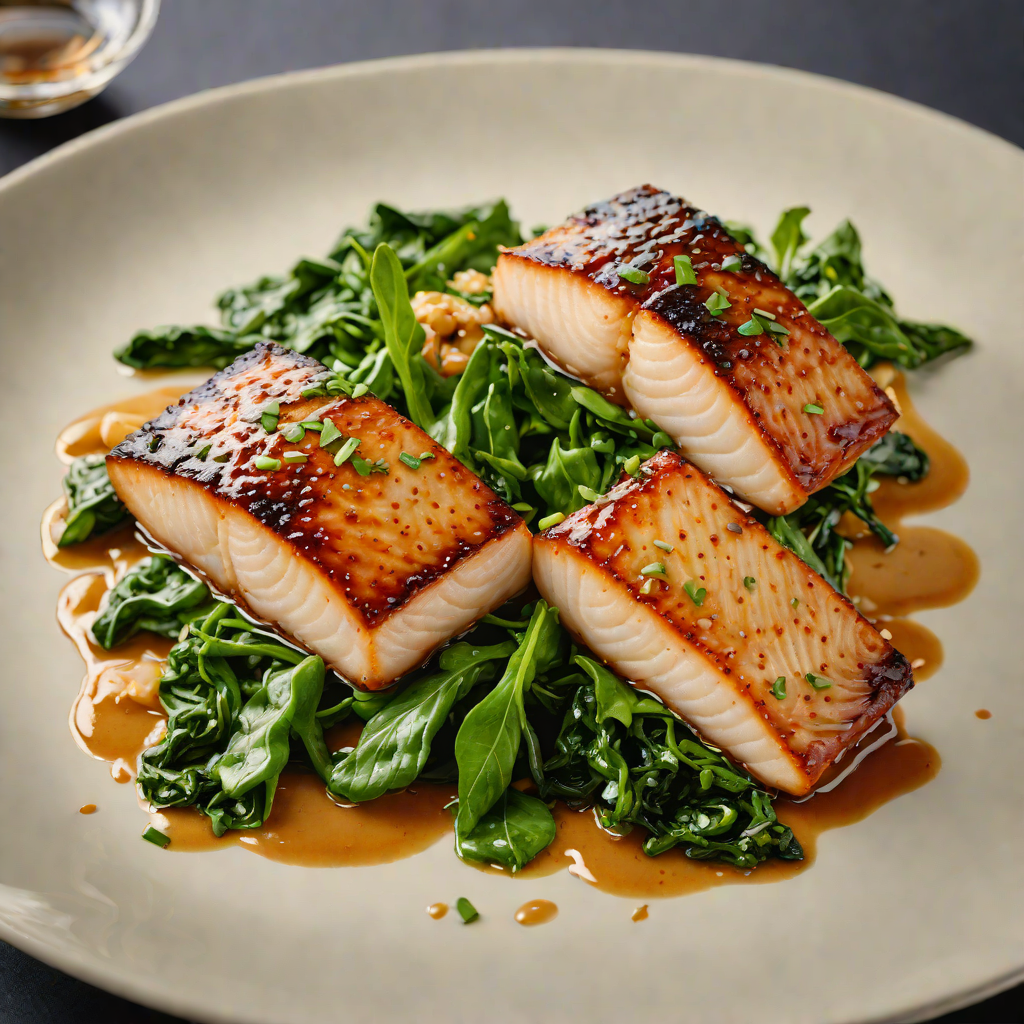 Seared Miso-Glazed Black Cod with Sautéed Spinach