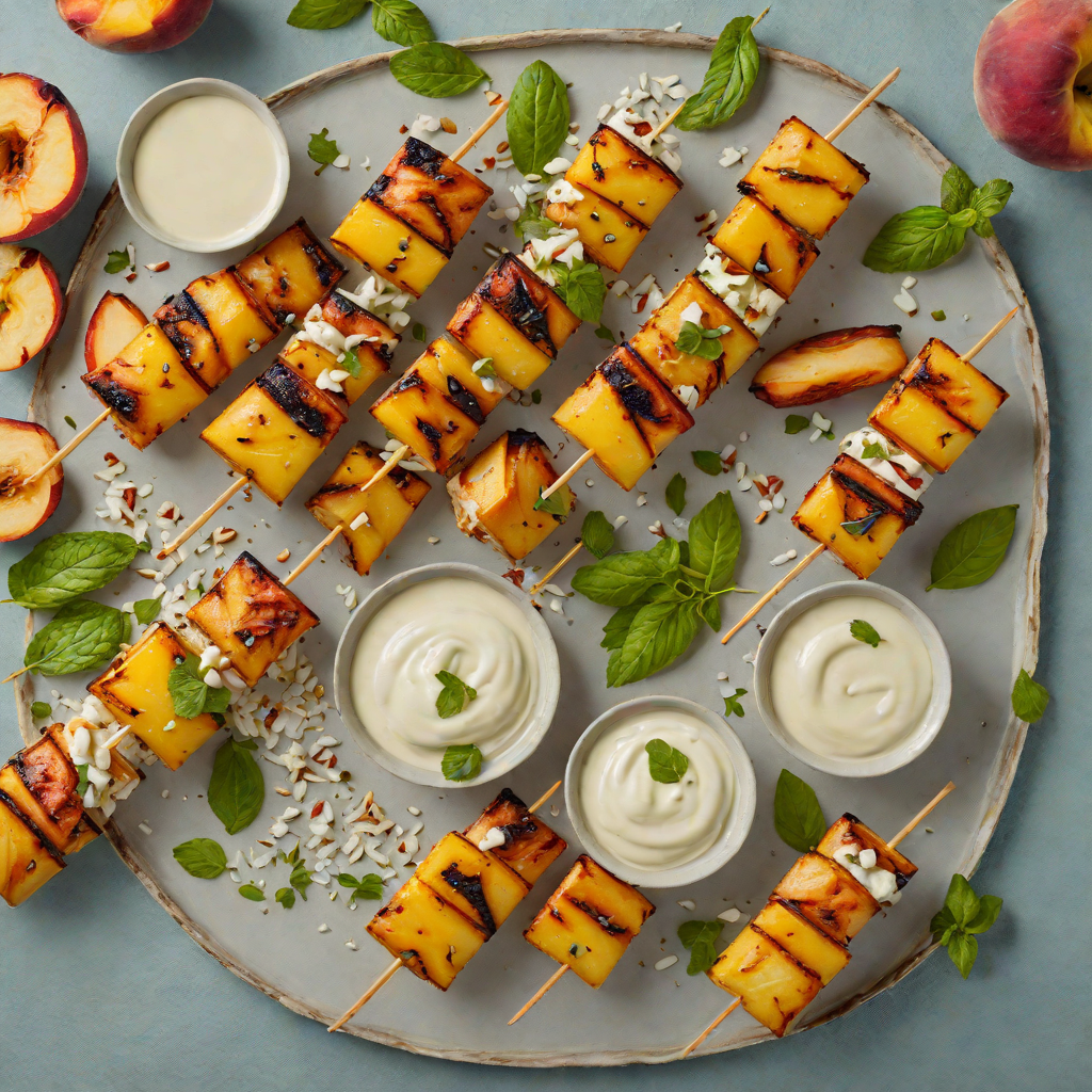Charred Peach and Halloumi Skewers with Mint Yogurt